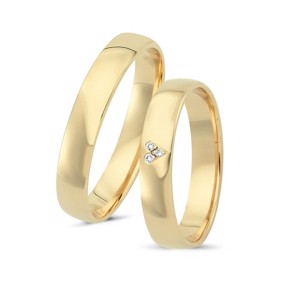 Ringe aus 14 Karat Gold - 3 Diamanten mit Brillantschliff in der Mitte des Damenrings